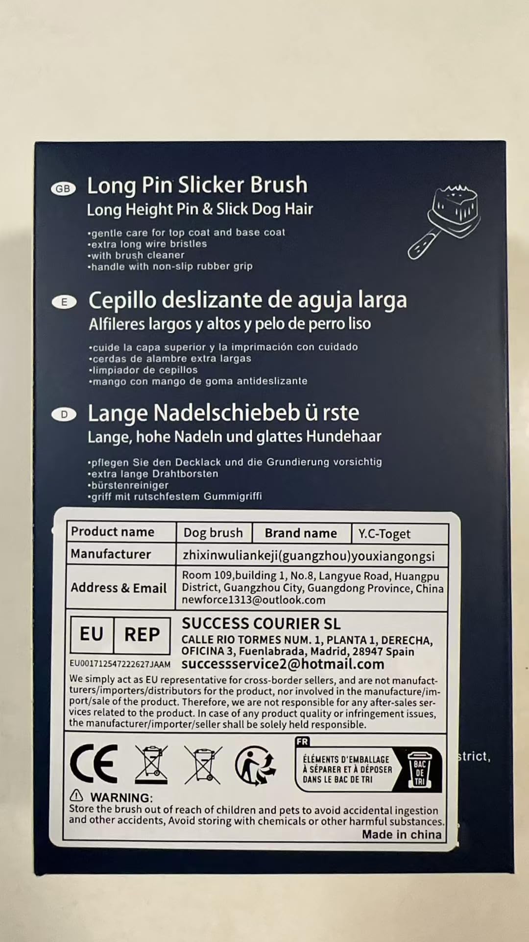 Brosse incurvée extra longue pour chien Golden Doodle, Caniche, Labradoodle – Masse la peau de l’animal, rend les poils doux et brillants, élimine les poils morts et les nœuds efficacement