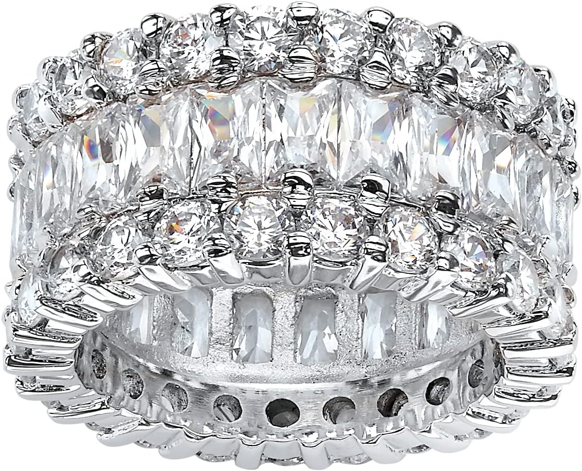 Platinum over Sterling Silver Baguette Cubic Zirconia and Round Eternity Ring