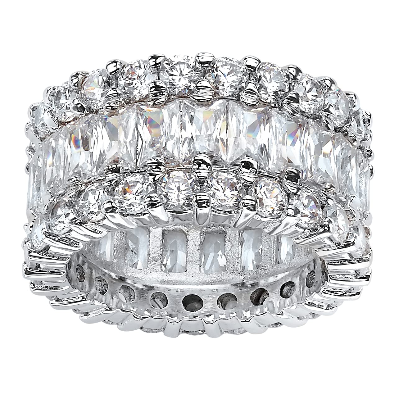 Platinum over Sterling Silver Baguette Cubic Zirconia and Round Eternity Ring