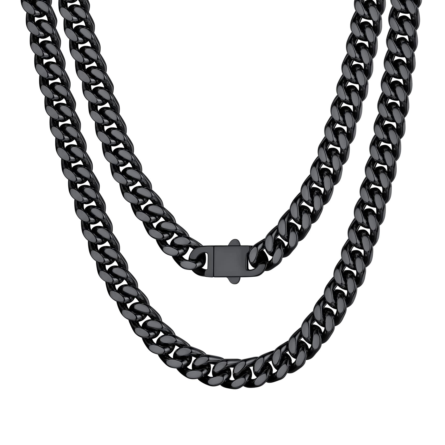 Bestyle Collar Cubano de Cadena 5mm/7mm/9mm/12mm Ancho Collar Cadena Cubano Miami Longitud 45-76cm Collar Cadena Cubana de Acero Inoxidable Plateado/Dorado/Negro Cadena de Hip Hop Rock Punk