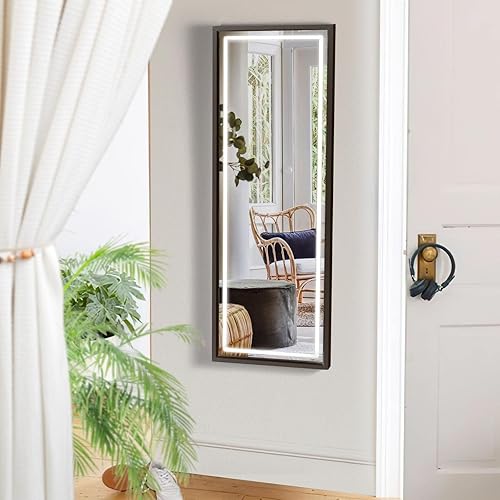 Miniatura 8 de LUXFURNI Espejo de longitud completa de 63 x 20 pulgadas con luces, espejo de cuerpo completo con 22 bombillas LED, espejo grande de pie, espejo de