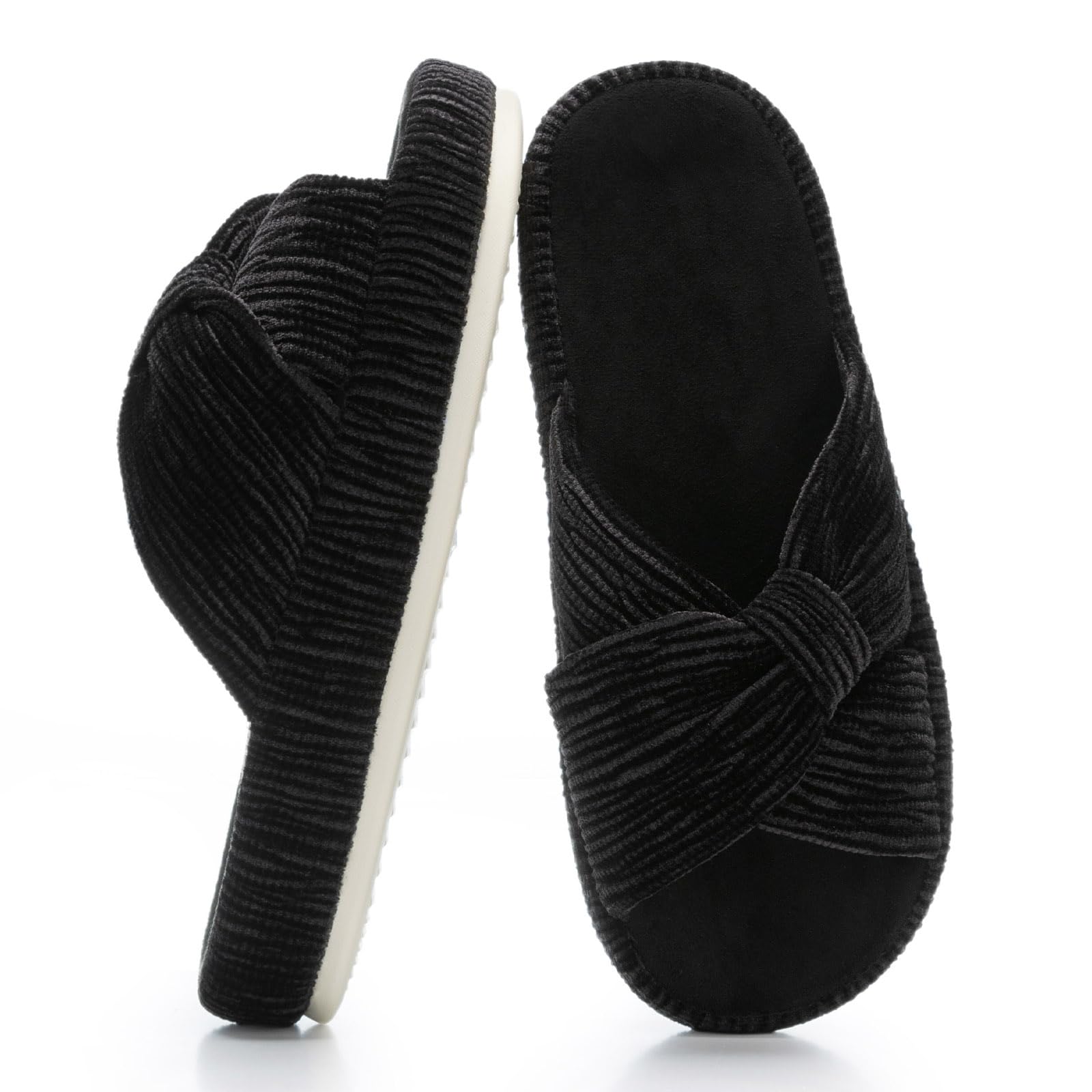 Chantomoo Slippers for Women Memory Foam House Bedroom Corduroy Bow Crossbands Slipper Shoes Comfy Trendy Gift Slippers