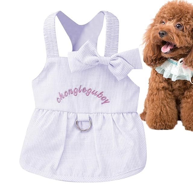Foto 8 de 8 de Vestido de perro a rayas, ropa para perros pequeños, niñas, verano, vestidos de perrito de princesa