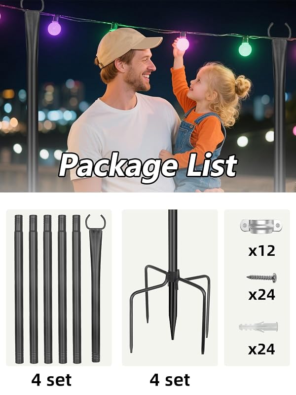 LRYXEG String Light Poles for Outside 4 Pack, 10ft Metal Outdoor String Light Poles for Deck - Ideal for Patio, Garden, Yard, Front Porch Decorations, Black by LRYXEG - Image 7