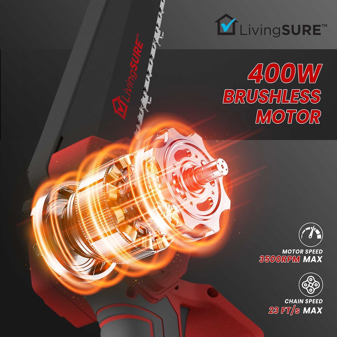 8" Cordless Mini Chainsaw by LivingSURE Portable Cordless Electric Chain Saw, Rechargeable Battery Power Cutting Handheld Saw -Tree Branch Wood Cutting, Gardening Tool – Battery Not Included