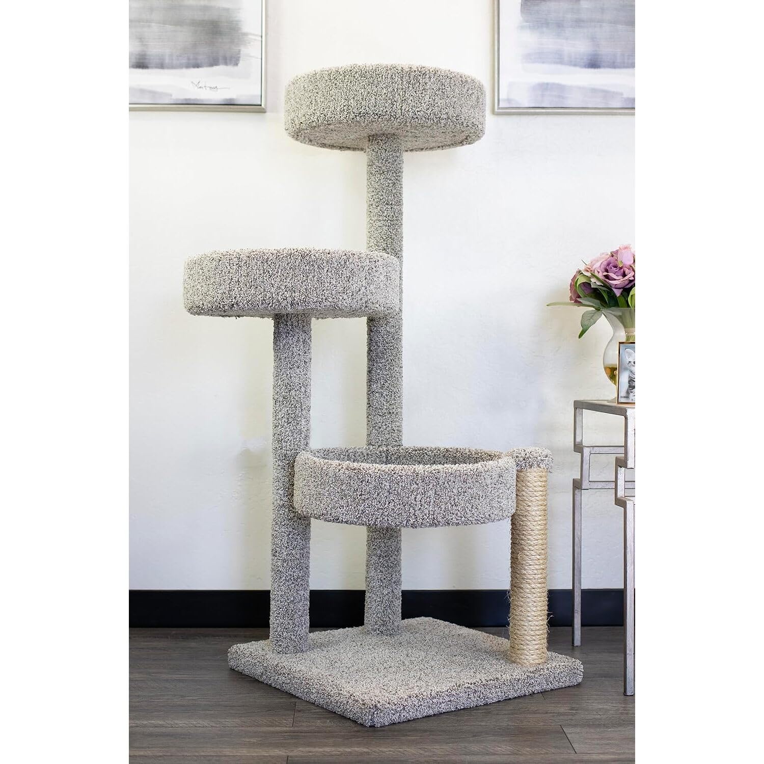 Maykoosh Rustic Recluse Large Cat Tower with Easy to Access Spacious Perches, Carpet Upholstered Cat Tree for All Cat Breeds, Multi-Perch Cat Tree with Sisal Rope Scratch Post Multicolor