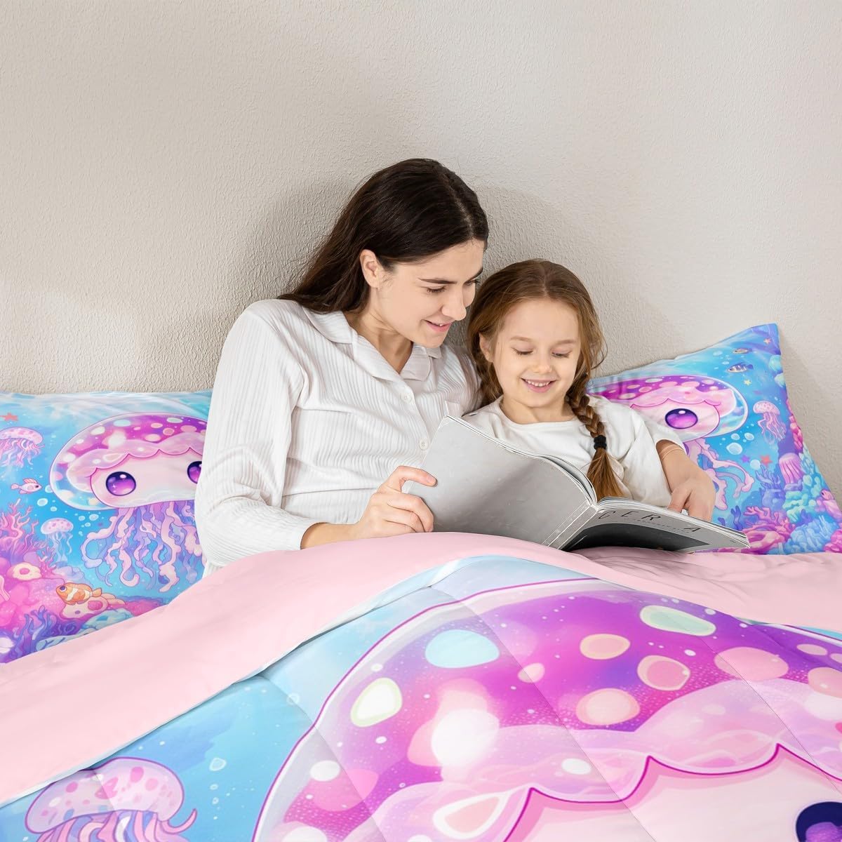 Feelyou Kids Cute Jellyfish Comforter Set Twin Size Ocean Fish Bedding Set for Boys Girls Teens Bedroom Decor Cartoon Animal Sea Creature Underwater Marine Life Duvet Quilt Breathable Soft 2Pcs