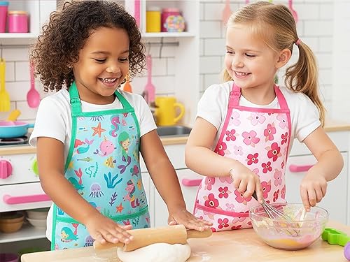 Miniatura 5 de PurpleEssences Delantal para niños con correa ajustable para el cuello y bolsillo frontal, delantal de chef para hornear y manualidades, 15 x 18