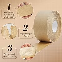 Vista 3 de Cinta de papel Kraft engomada activada por agua, 1.9 pulgadas x 49.2 yardas cinta de embalaje marrón para embalaje y envío seguros resistentes