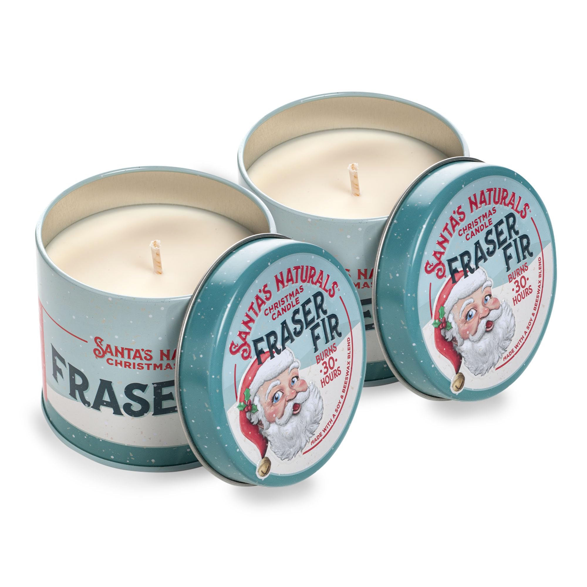 Santa's Naturals Fraser Fir Christmas Candle | Fresh Cut Christmas Tree Fragrance | Sustainably Sourced Soy and Beeswax | 30 Hour Burn Time | 9oz | 2 Pack