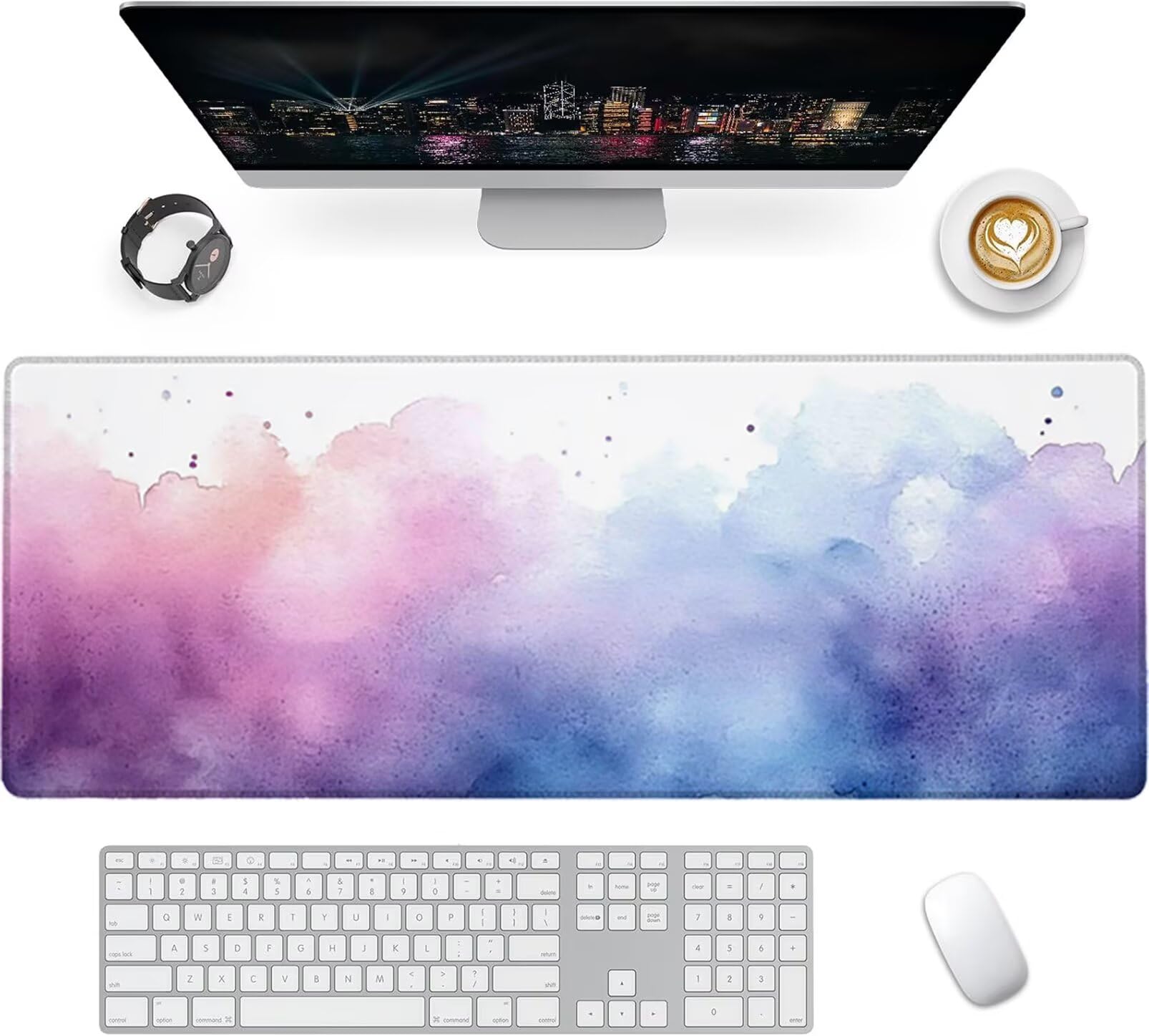Lpfieonn Einfach Schreibtischunterlage XXL, Lila Schreibtischunterlagen Großes, Gaming Mousepad XXL mit ernähter Rand und Rutschfeste Gummibasis, Desk Mat für PC/Laptop/Mausa 120x60cm PF-3892