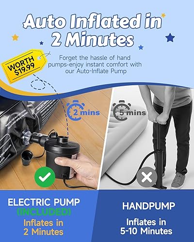 Miniatura 3 de Cama inflable de viaje para niños pequeños con parachoques de seguridad y bomba de inflado automático de 2 minutos, colchón de aire portátil para