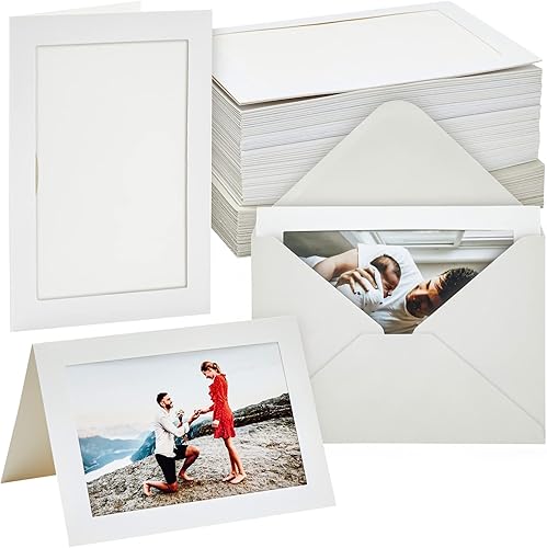 Best Paper Greetings - Paquete de 48 tarjetas con marco de fotos con sobres, tarjetas de notas para inserción de fotos de 4 x 6 pulgadas (marfil)