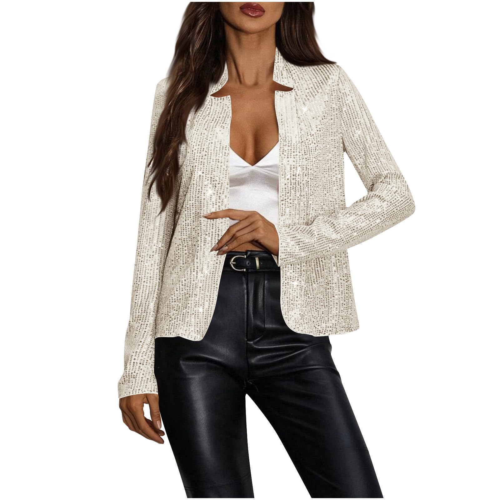 Womens Sequin Jackets Open Front Blazer Jacket Casual Long Sleeve Sparkly Cardigan Coat Outerwear for Cocktail Party