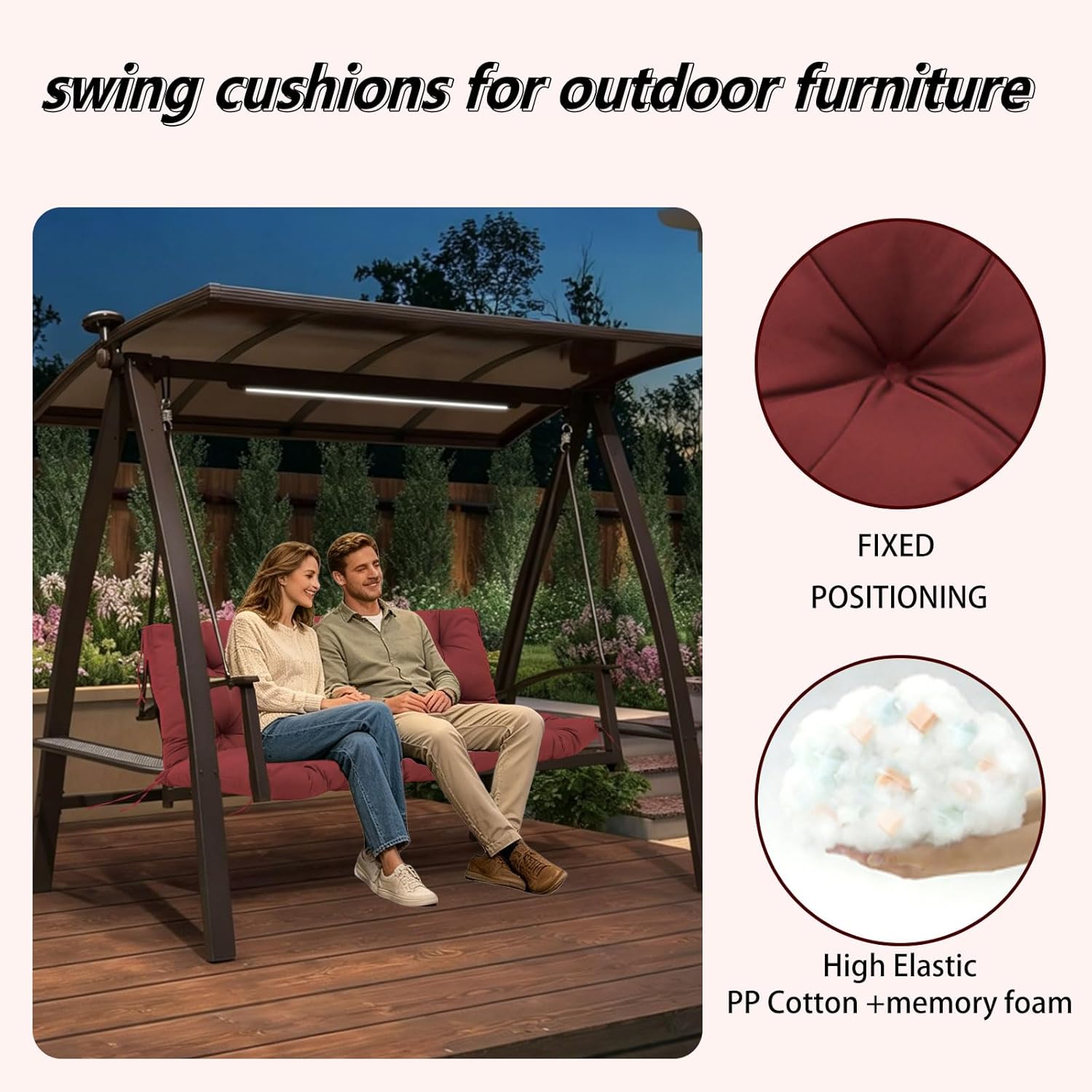 Durable Extra 5" Thick Waterproof Porch Swing Cushions Outdoor 60 inch Fade-Resistant Swing Cushions 3 Seater Replacement with Backrest for Outdoor Patio Backyard Furniture(Wine Red 60×40×5inch)