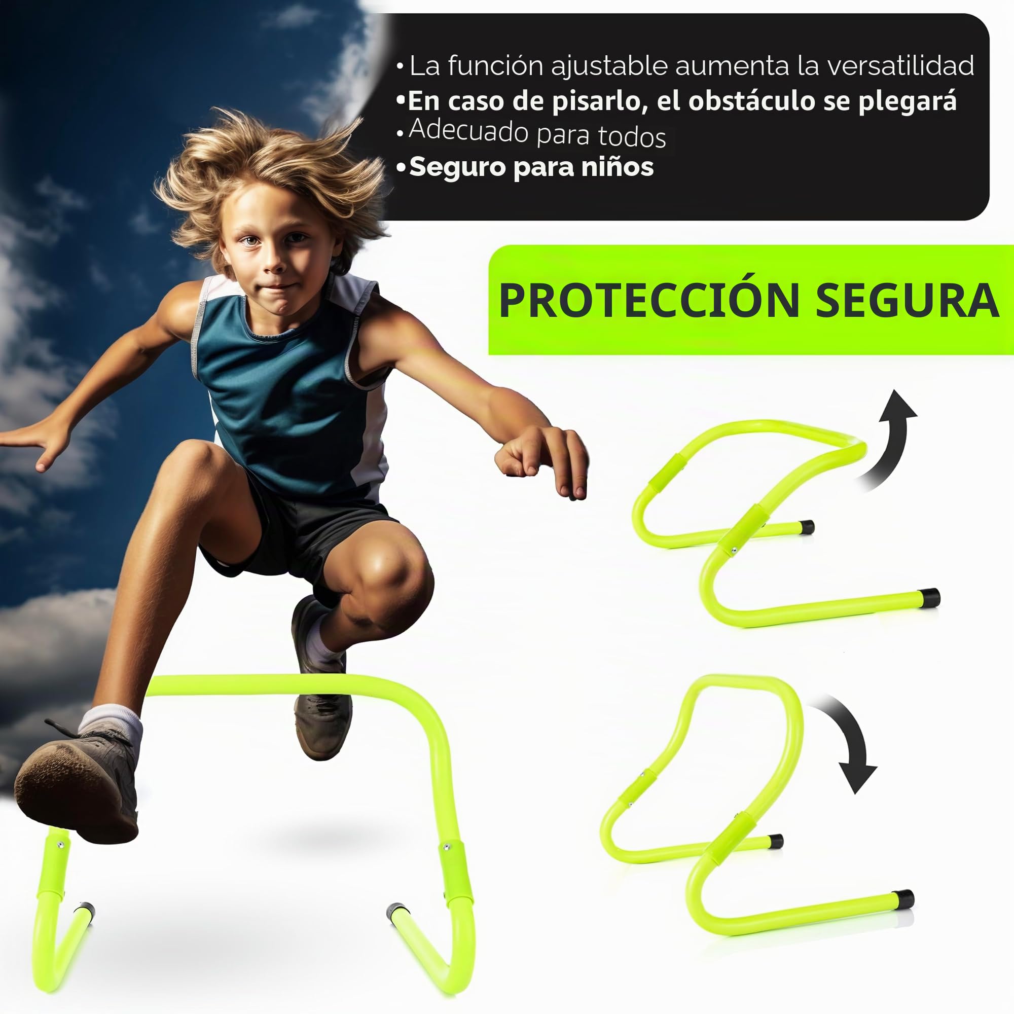 Fizyo Juego de 5 Vallas de Entrenamiento Ajustables en Altura – Velocidad, coordinación, Agilidad y Salto – Ejercicios para fútbol, Atletismo y Fitness, Interior y Exterior – Verde