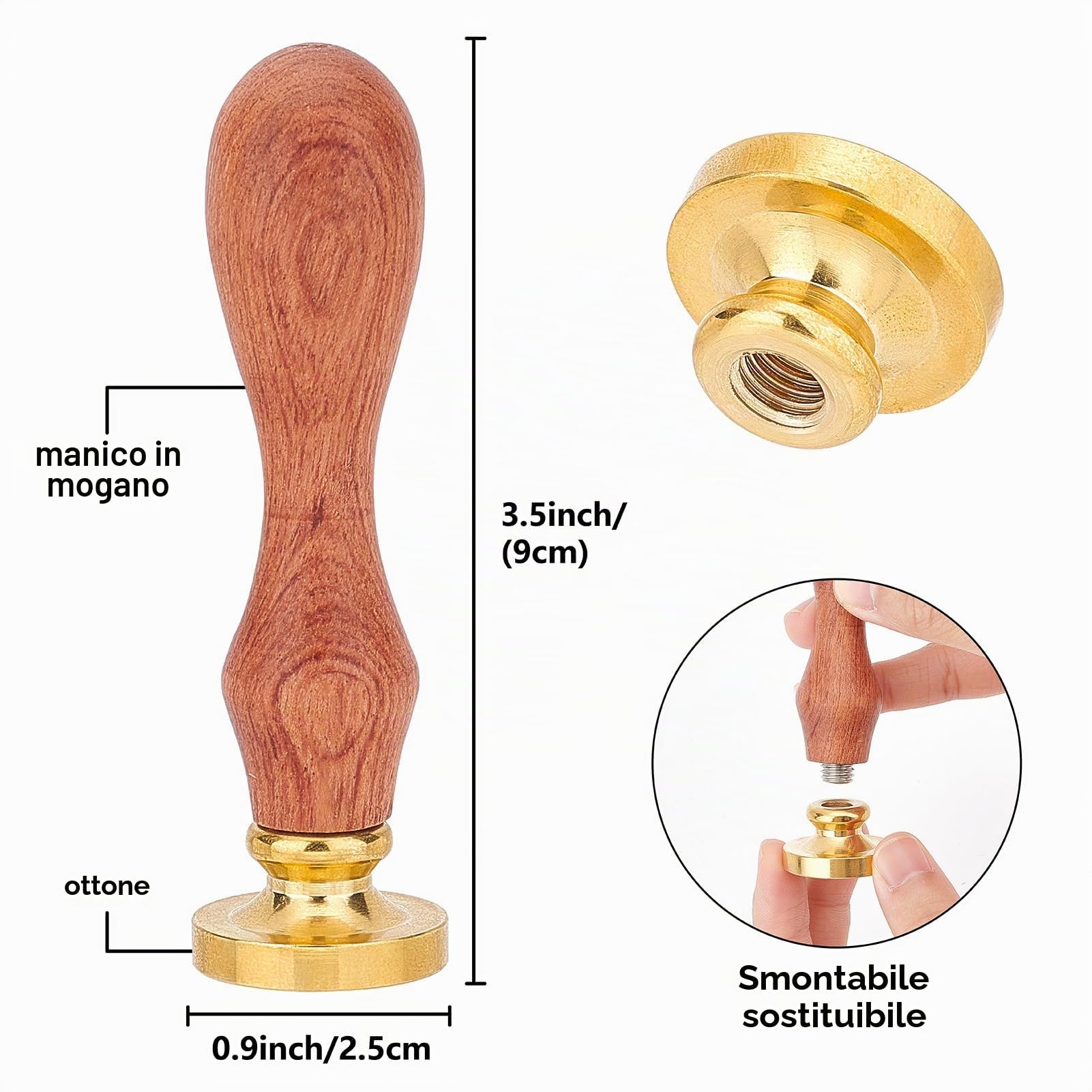 CRASPIRE Timbro Sigillo di Ceralacca A Cuore 25mm Timbri di Ceralacca d'Amore Manico in Palissandro retrò Testa in Ottone Rimovibile per Buste per Inviti di Nozze Halloween Natale Ringraziamento