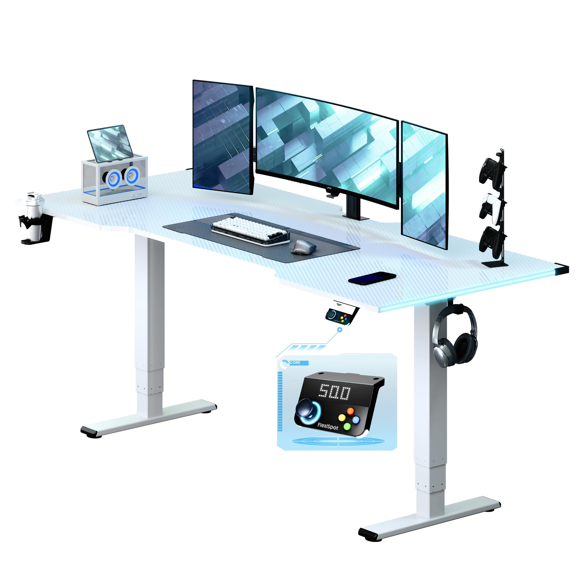 FLEXISPOT E6G CyberX 71 RGB LED Large Electric Gaming Standing Desk Dual Motor 3-Stage Adjustable Desk up to