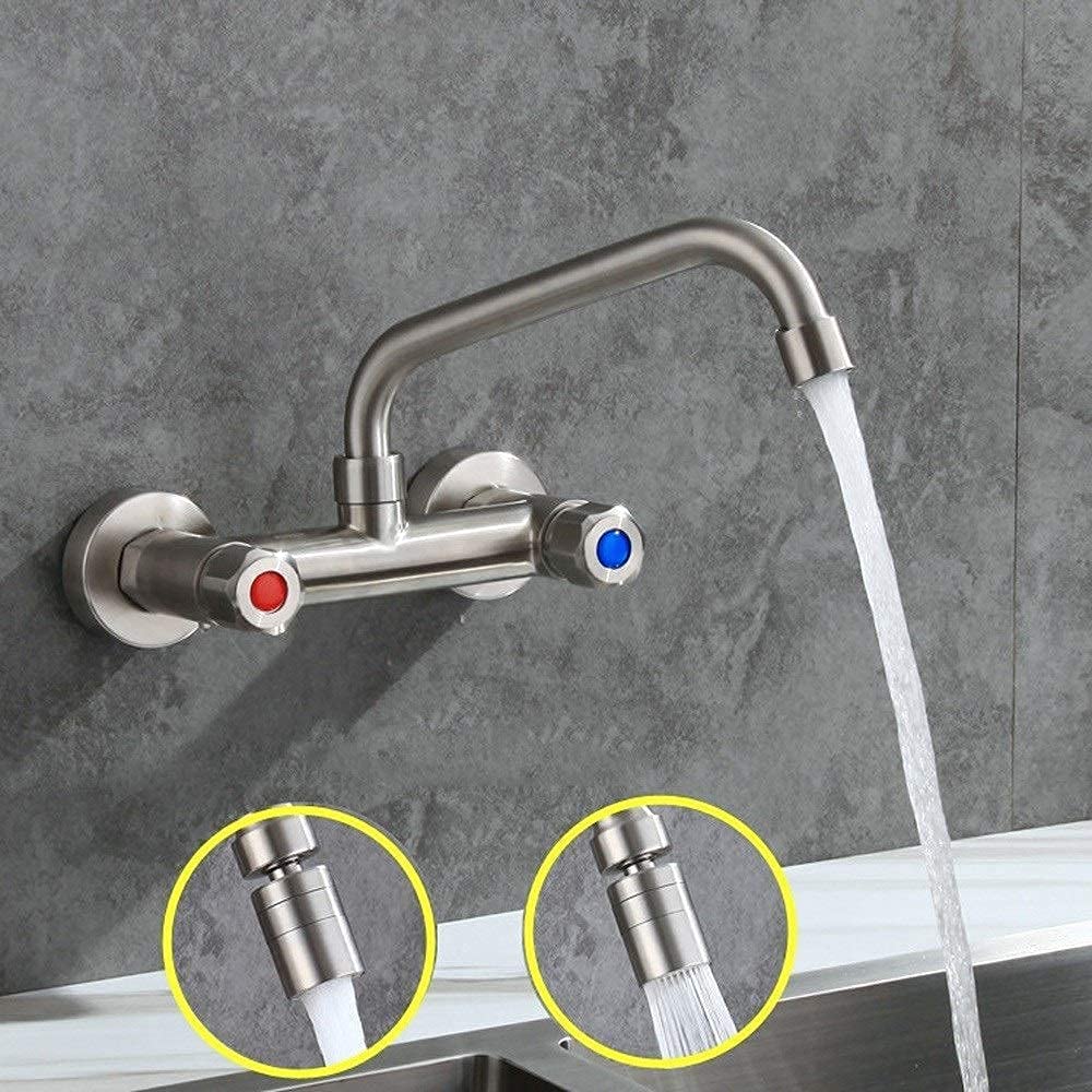 Robinet mural cuisine double sortie chaud froid avec bec orientable