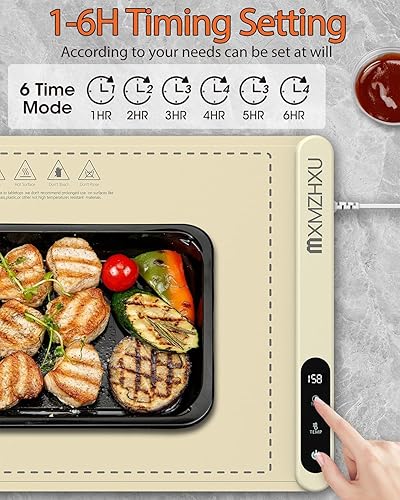 Miniatura 6 de Tapete de calentamiento de alimentos de superficie completa, bandeja de calentamiento eléctrica de grafeno mejorada con 6 temperaturas ajustables,
