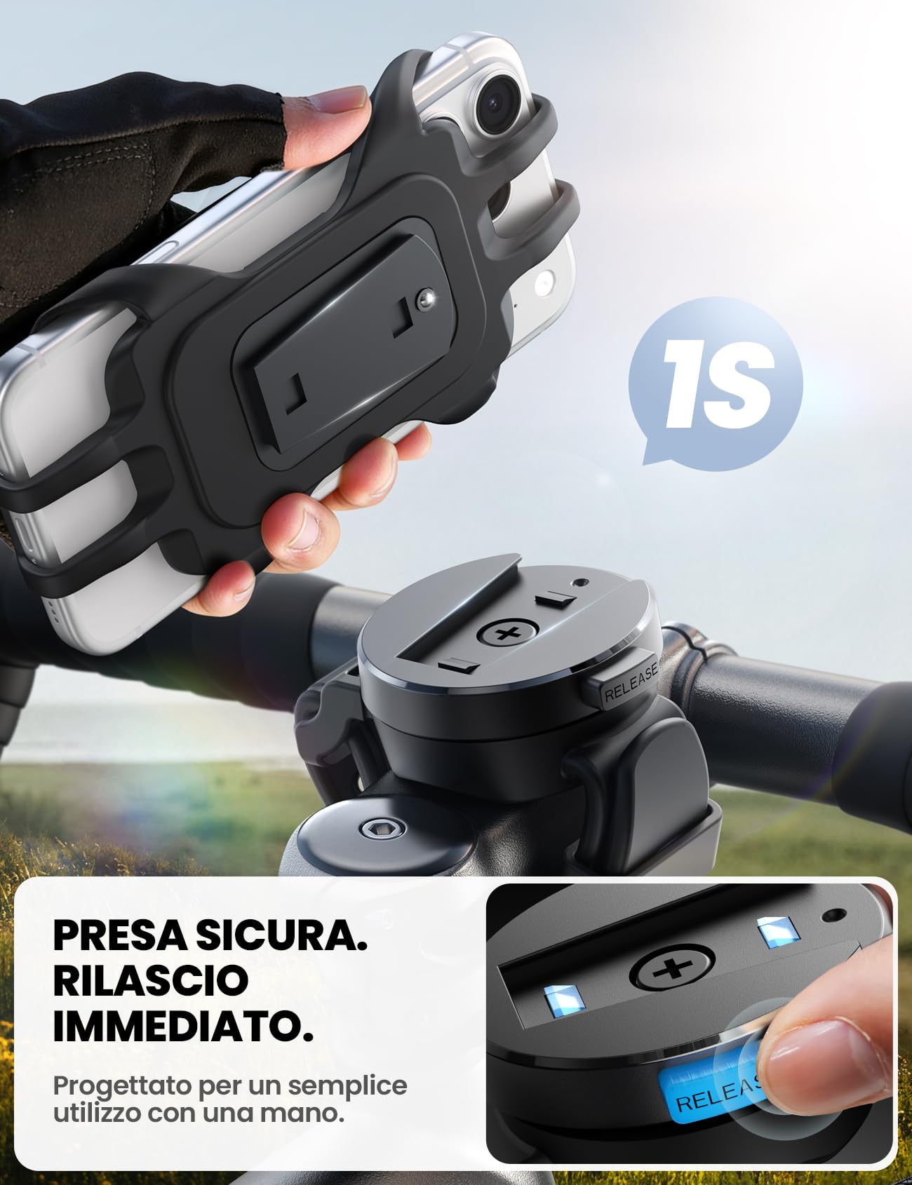 JOYROOM Porta Cellulare Bici [Rimovibile & Silicone Antishock] Supporto Telefono Moto Ruotabile a 360° Portatelefono da Scooter per iPhone 17 16 15 Samsung Smartphone 4,7-7 Pollici