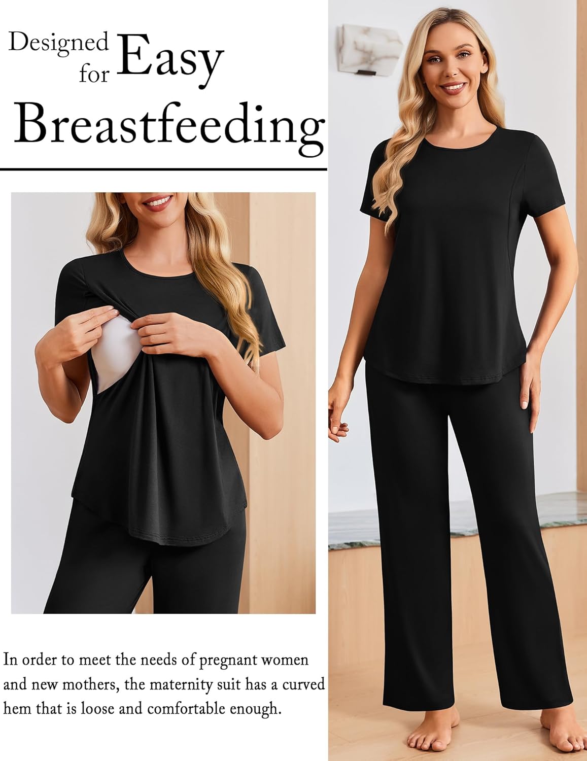 Ekouaer 3 Piece Maternity Pajamas Set Postpartum Nursing Short Sleeve Breastfeeding Sleepwear Pregnancy Shorts & Pants Pjs
