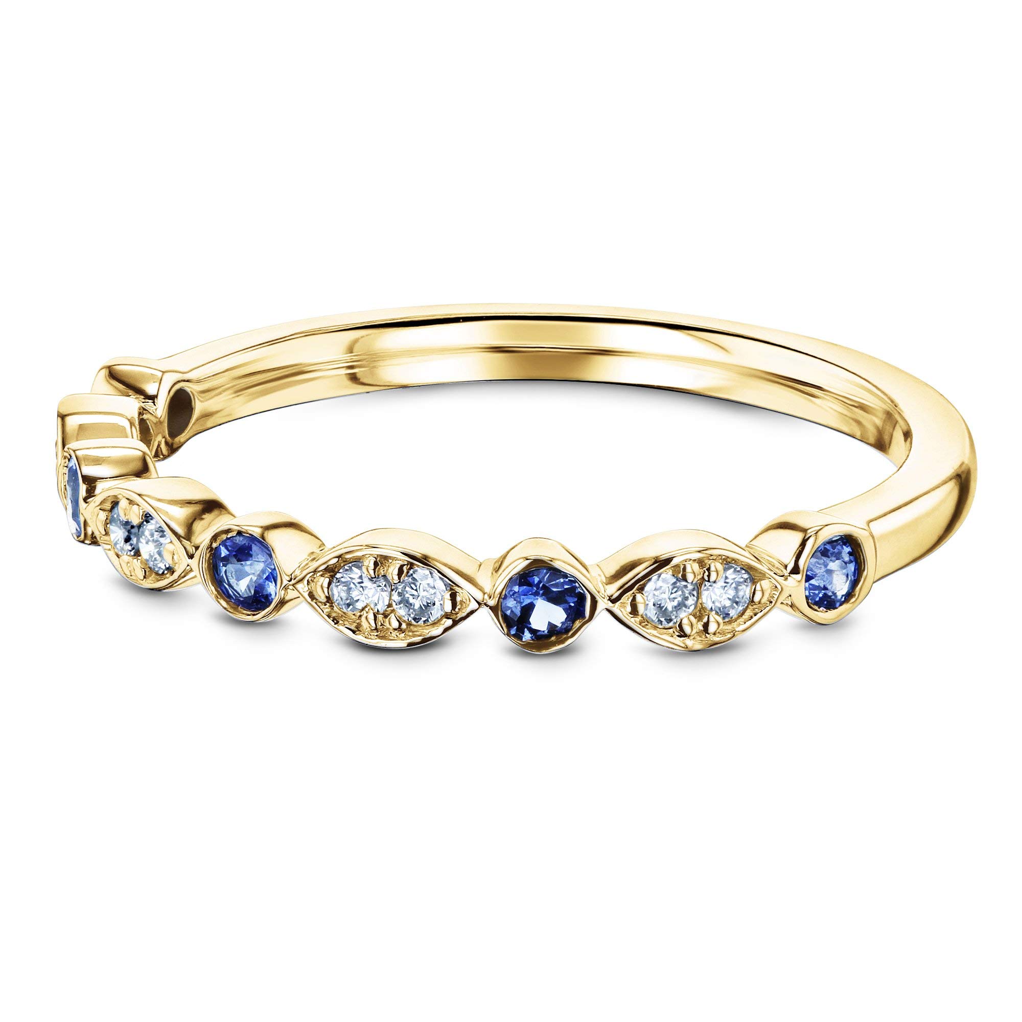 Kobelli Bezel Sapphire Pave Diamond Patterned Gold Band