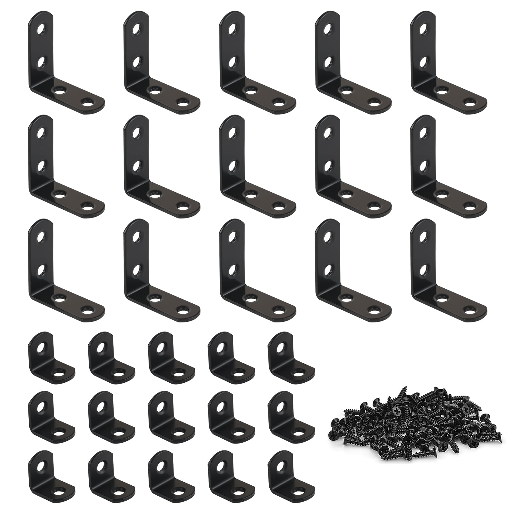 30 PCS L Shape Corner Brackets, Right Angle Bracket, l Bracket, 20x20mm & 40x40mm Black Right Angle Fixing Braces for Wood Furniture, Kitchen Drawer, Shelf with Screws