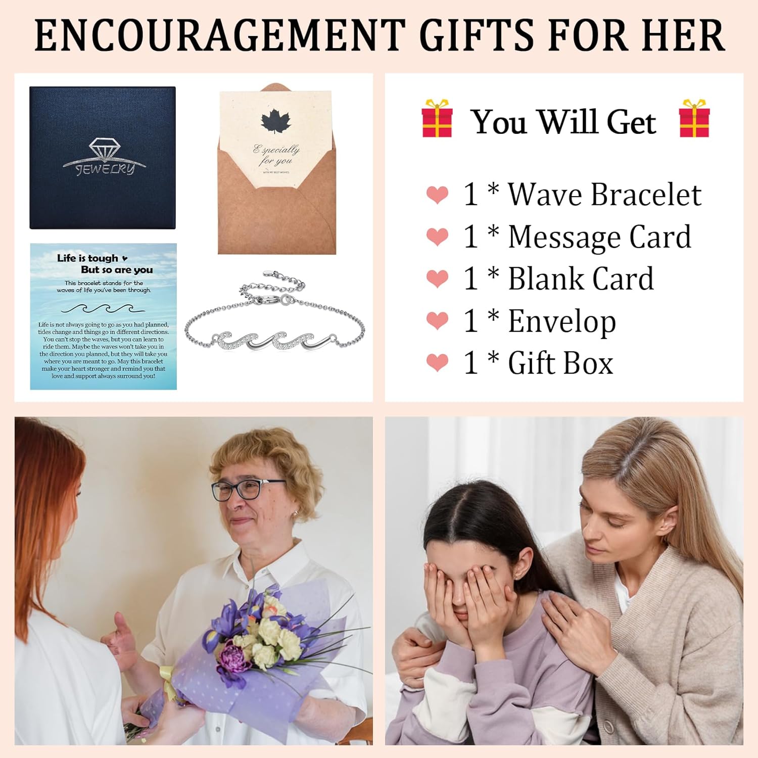 EPIRORA Inspirational Gifts for Women- Silver Wave of Life Encouragement Bracelet Jewelry Presents, Cancer Care Get Well Soon Gifts for Friends Mom Daughter Sister - Image 3