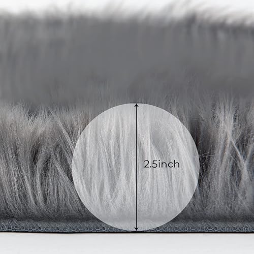 Miniatura 20 de HYSEAS Paquete de 2 alfombras de piel de oveja sintética color negro, 3 x 3 pies, alfombra redonda y esponjosa de felpa lanuda para suelo