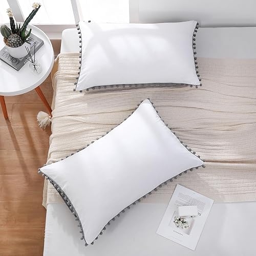 Miniatura 250 de Blue Body Pillow Cover Shabby Chic Long Pillow Case Cover Navy Blue Pom Poms Fringe Body Pillow case with Pocket Closure 20x54 inches(Body,Navy Blue)