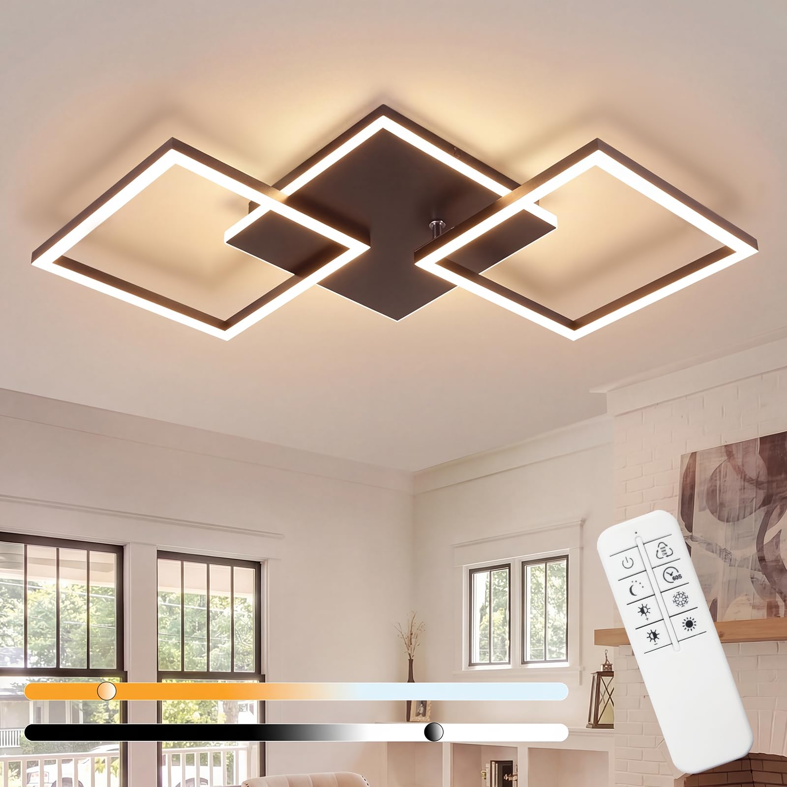 Homefire LED Deckenlampe Schlafzimmer Deckenleuchte 32W Wohnzimmerlampe | Schwarz Küchenlampe Dimmbar Modern Eckig Schlafzimmerlampe mit Fernbedienung Küche Deckenlampen für Esszimmer Büro Flur