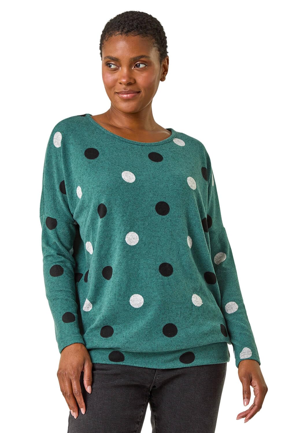 Roman Blouson Top for Women UK Ladies Drop Shoulder Long Sleeve Jersey Stretchy Oversized Casual Office Jumper Soft Everyday Sweater Lounge Sweatshirt Blouses - Green Grey Black - Size 20