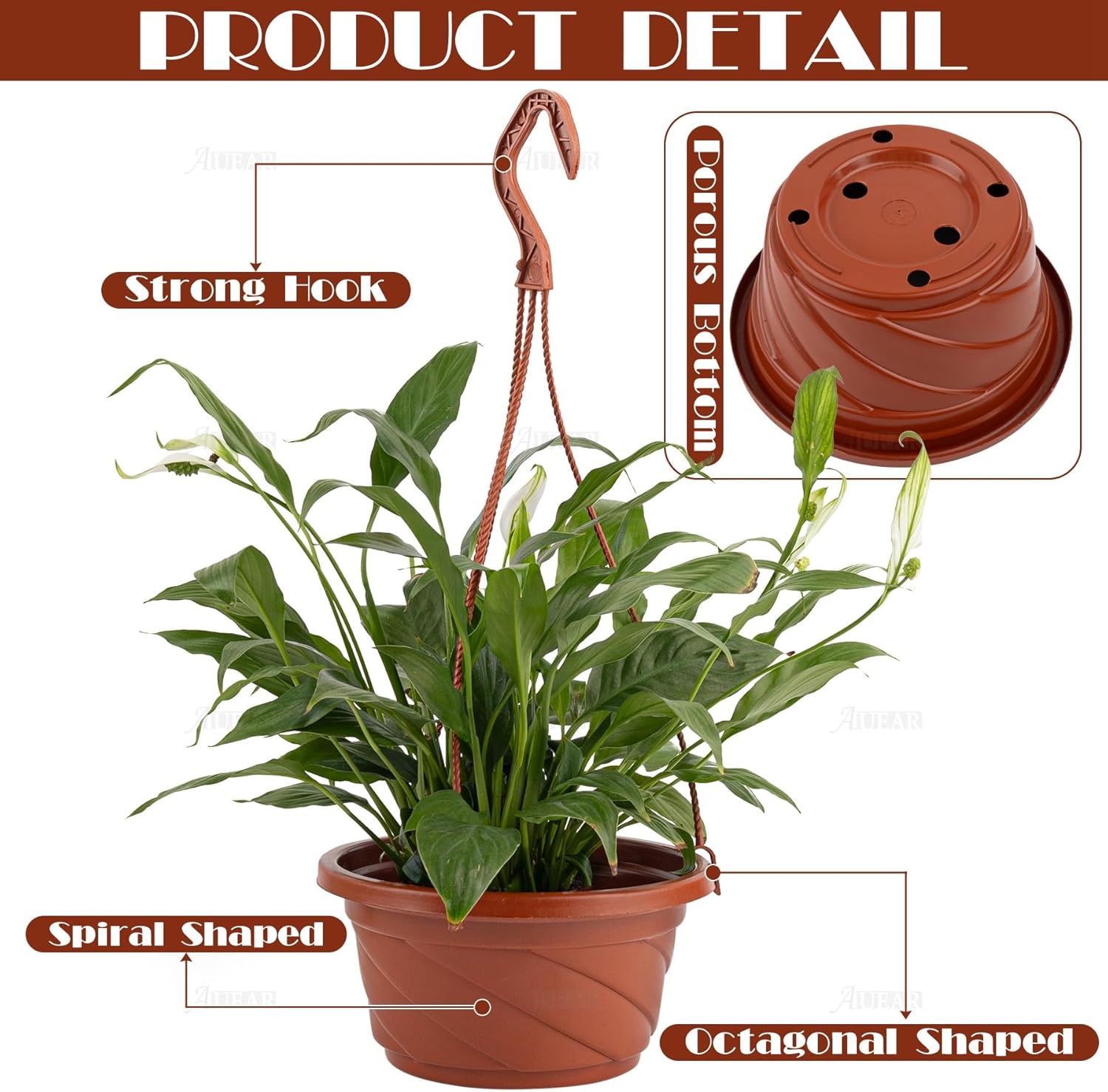 AUEAR, 50 Pack Plastic Plant Hangers Hanging Planter Containers Outdoor with Drainage Holes and Hooks for Pots Brown