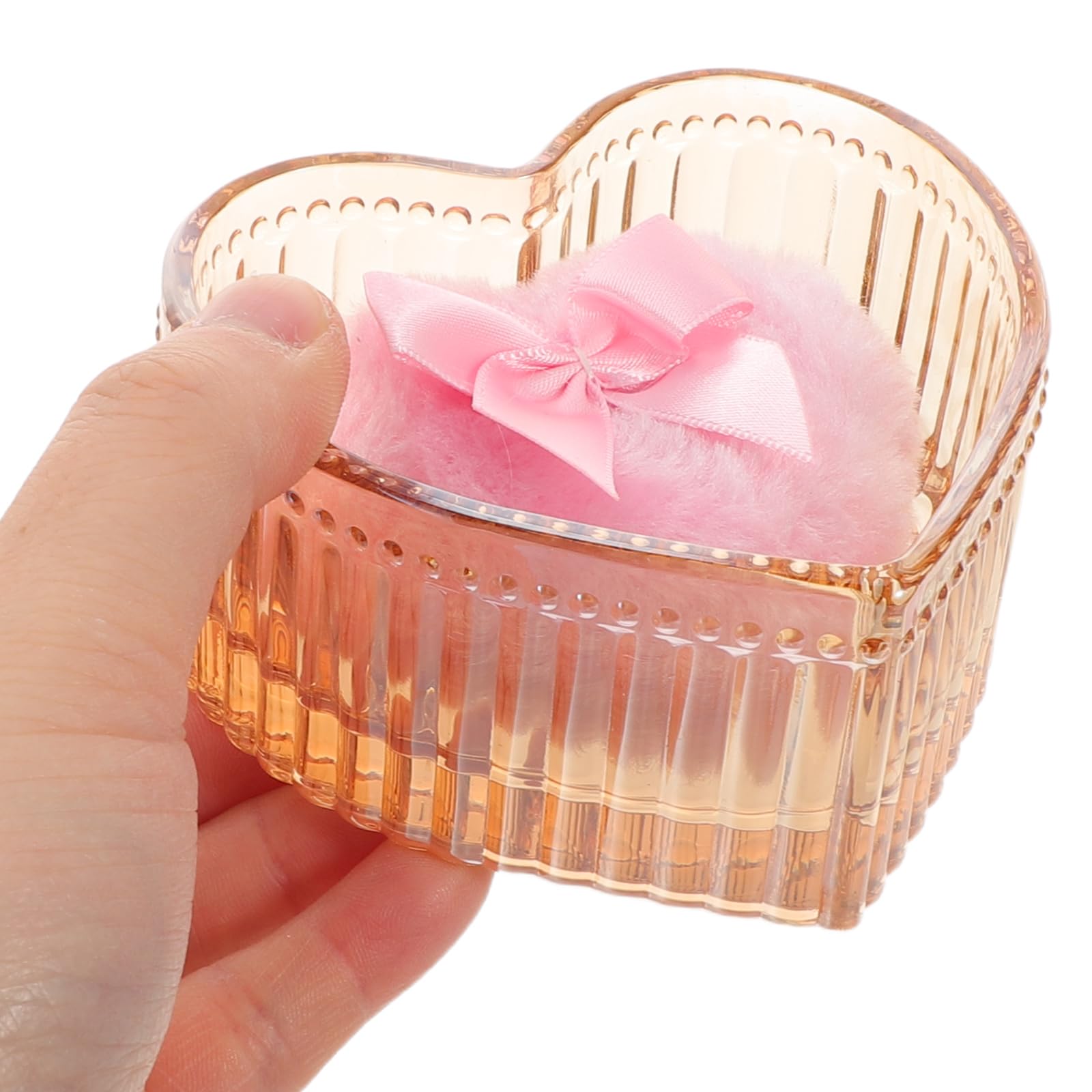 Piumino da Cipria a Cuore con Contenitore in Vetro Vintage | Peluche Lavabile, Raffinato e Grazioso, per Party e Wedding, per Ragazze