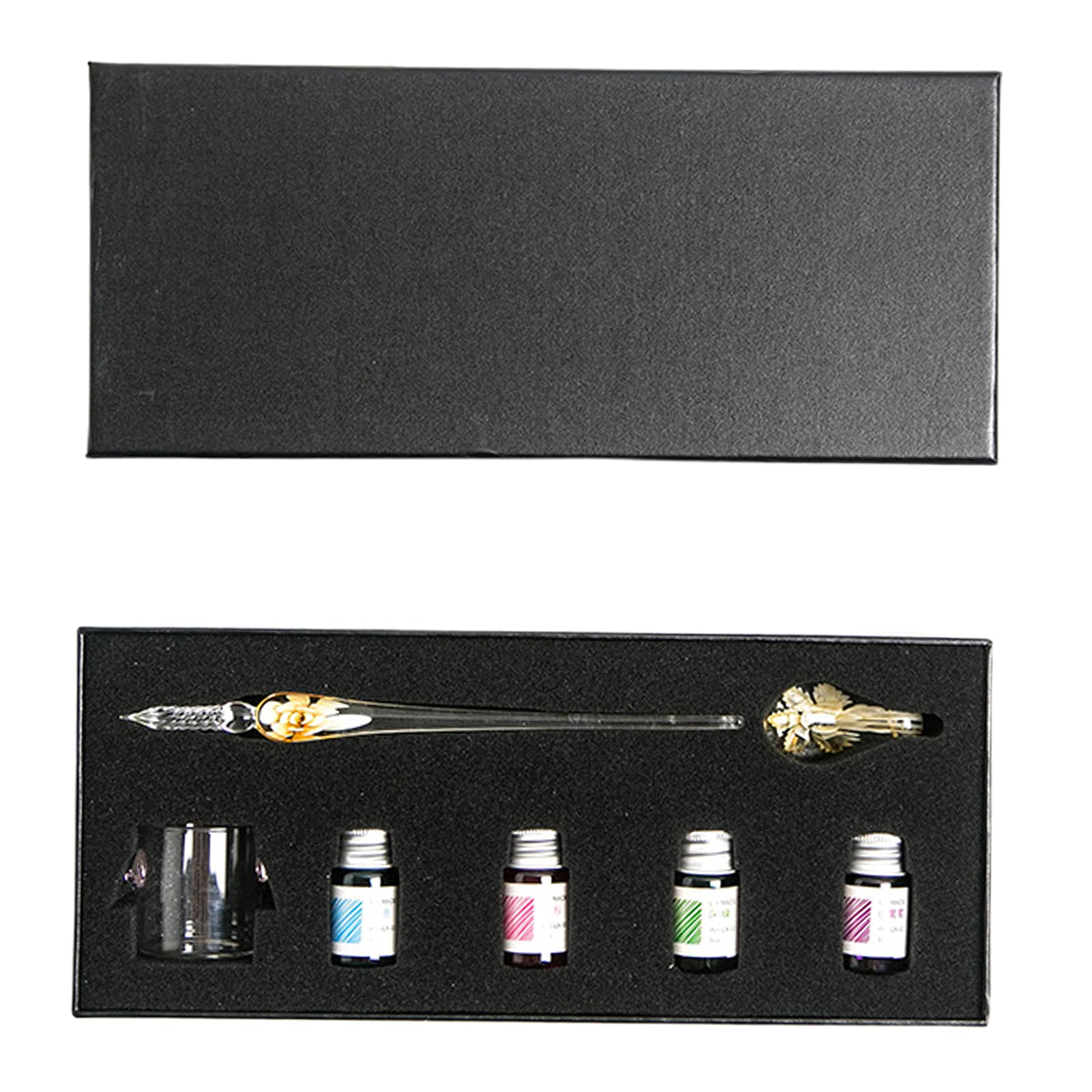 KingbeefLIU Glass Dip Pen Set, Fountain Pen Flower Pen End Shape Smooth Writing Portable Crystal Dip Pen with Ink Gift Yellow 7pcs