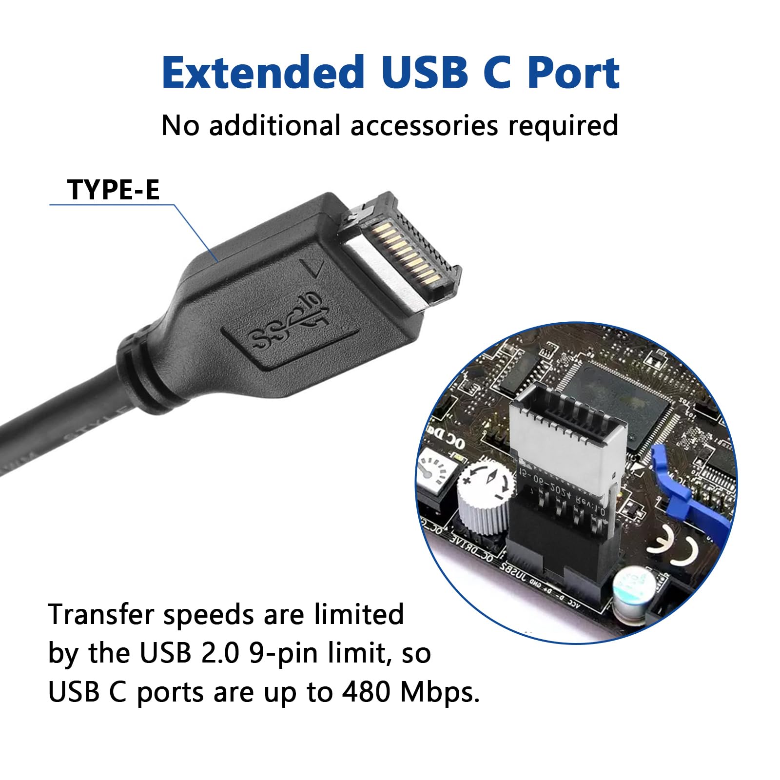 Adaptador de cabecera USB 2.0 a USB 3.2 Gen 1, placa base macho de 9 pines a USB 3.1 tipo E (llave A) hembra para extender puertos USB C en el panel frontal de la PC (paquete de 2)