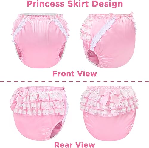 Miniatura 4 de Littleforbig Lazo de encaje con volantes lavable reutilizable impermeable bonito en satén rosa sobre cubierta de pañales para adultos, L