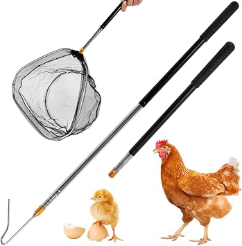 Chicken Catching Net, Telescopic Chicken Catcher Leg Hook, 58.5 Inch Chicken Net Catcher with Handle, Withstand 3.5 lbs, Poultry Net for Catching Duck,Goose,Bird, Skunk Bat