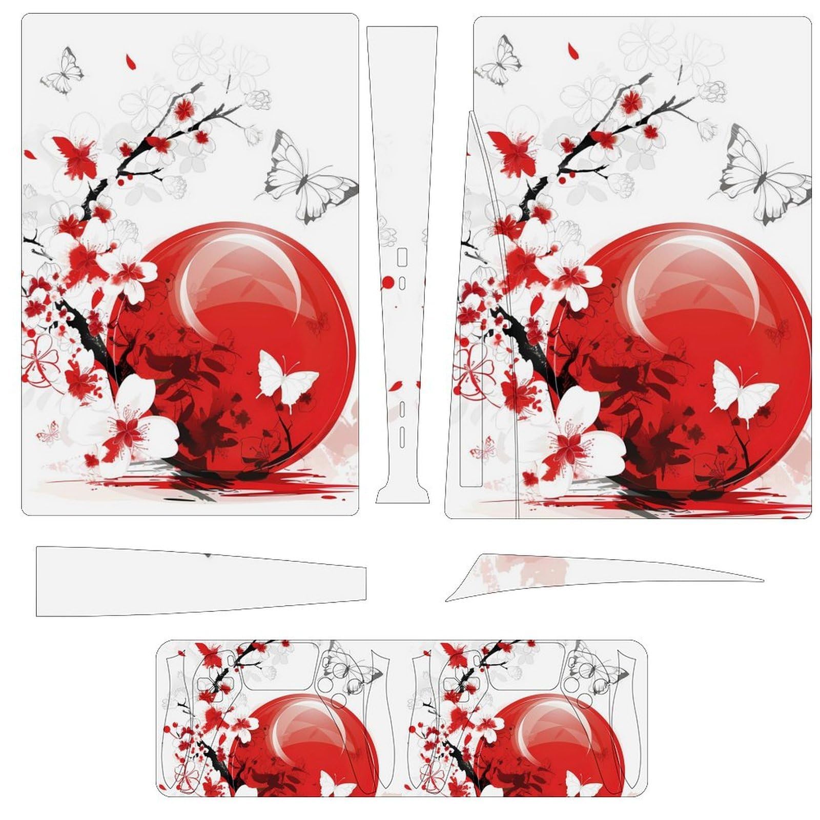 Cherry Blossom PS5 Skin Konsole und Controller Zubehör Cover Skins Anime Vinyl Cover Aufkleber Full Set für Playstation 5 Disc Edition