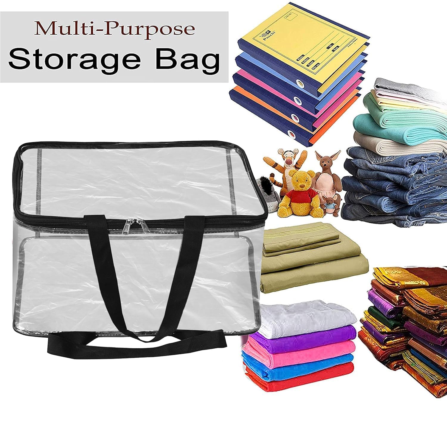LISHER Transparent Pvc Storage Bag for Saree Covers,Clothes, Lehenga, Blankets, Bedsheets, Toys, Docs | Wardrobe Organizer | Clear Storage Box Bag (3) 3