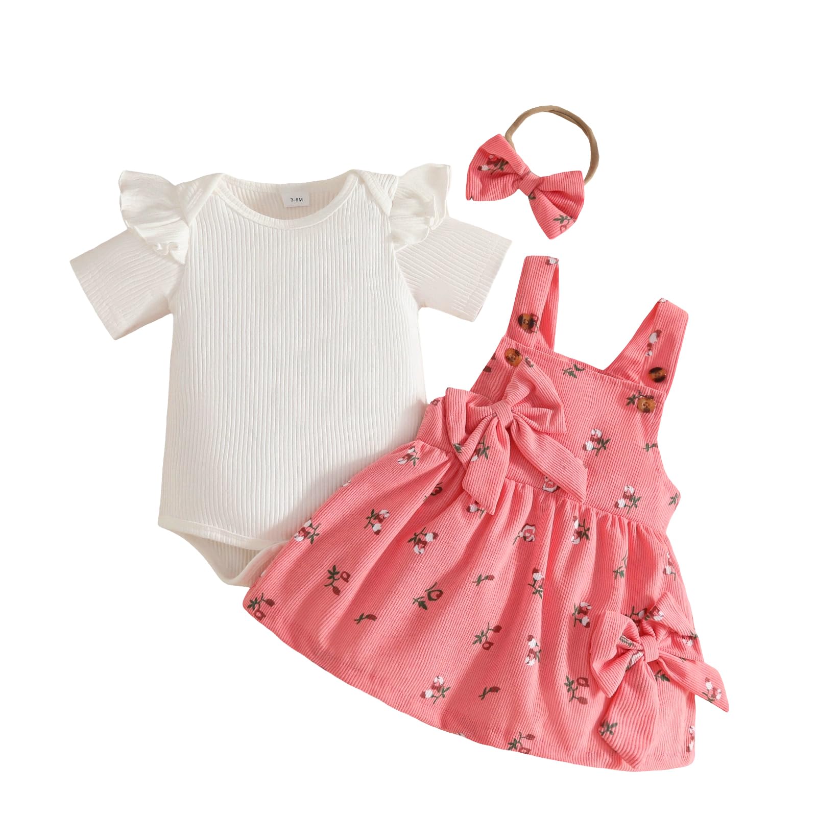 UUAISSO Conjuntos Falda Para Niña Recién Nacida Blusa de Manga Corta y Falda con Tirantes y Lazo Ropa de Verano Para Niña Bebé — view 9