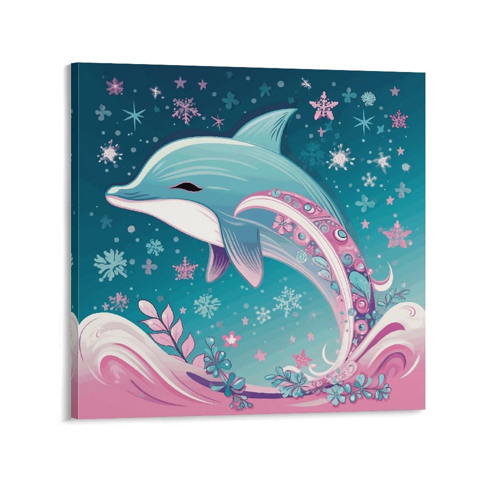 KLOPH Cute Dolphin Snowflake Canvas Wall Art for Living Room 10x10inch Modern Artwork Painting for Bathroom Hanging Canvas Prints Aesthetic Wallart for Bedroom Kitchen Office Wall Decor