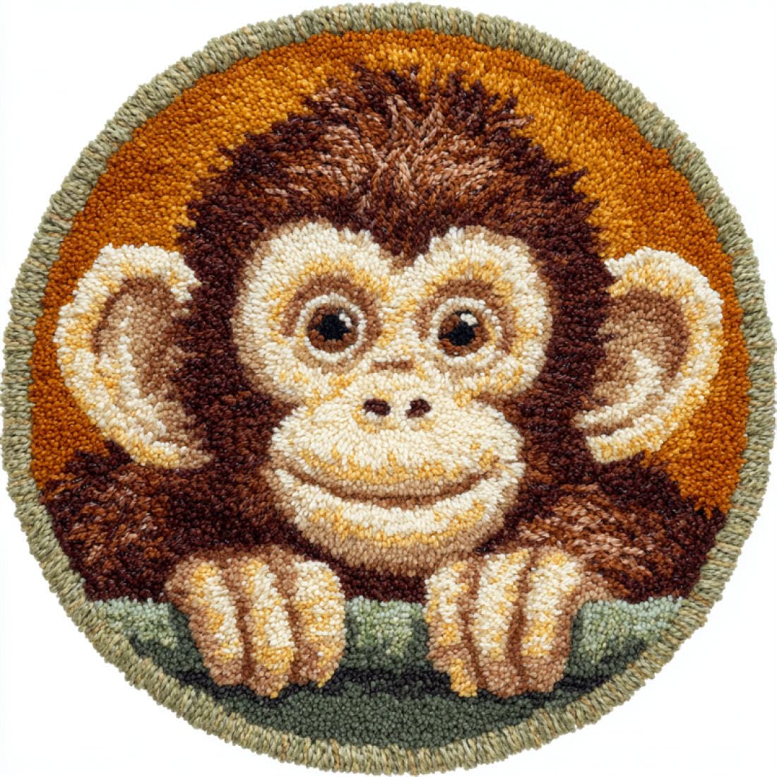 Rqwybcaxn DIY Rug Latch Hook Kits for Beginners Animal Cross Stitch Kit Cartoon Monkey 60x60cm Round Tapestry with Crochet Hook Bedroom Craft Gift