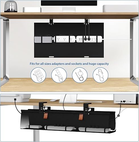 Miniatura 2 de Zilink Bandeja de gestión de cables sin perforación para debajo del escritorio Organizador de cables de 76 cm para sujetador de mesa/montaje