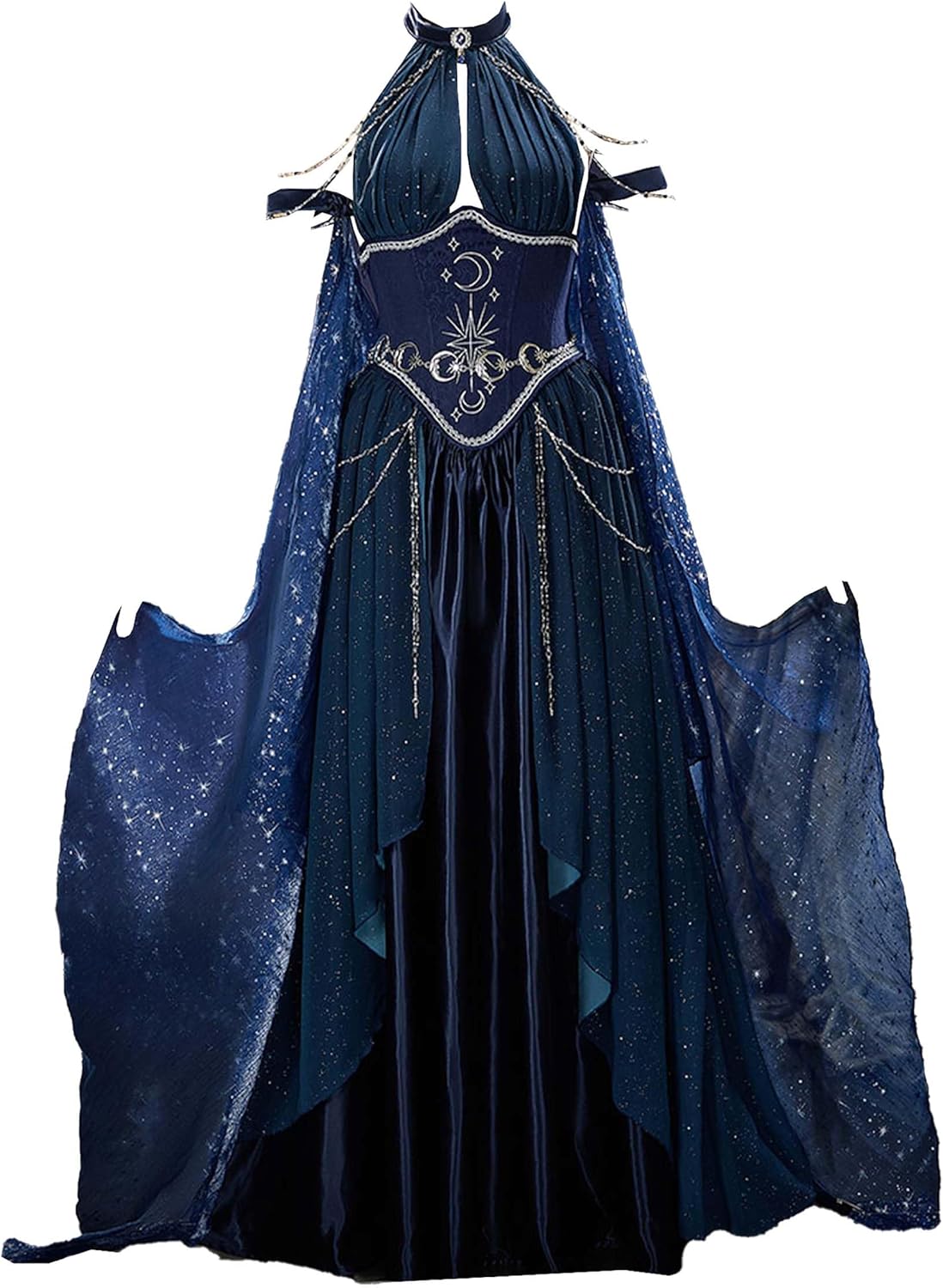 MEOWCOS Women Renaissance Costume Medieval Dark Fantasy Elf Costume Retro Halter Neck Maxi Dress