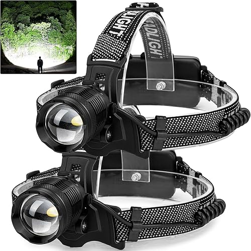 Paquete de 2 faros delanteros recargables con luces LED brillantes para adultos, ajustable en 135, 3 modos, IPX6 impermeable para acampar al aire