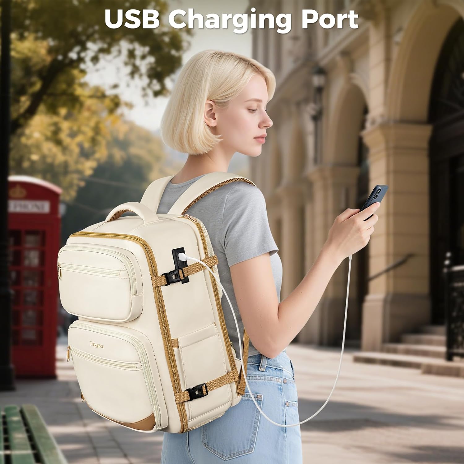 Taygeer Frontier Airlines Personal Item Bag, Underseat 40L Spirit Airlines Personal Item Bag 18x14x8 with Makeup Compartment, Carry on Backpack for Women Fits Spirit Frontier Allegiant, Beige - Image 7