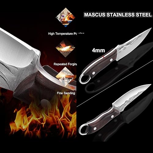 Miniatura 7 de 10MOONS Cuchillo de hoja fija, cuchillo táctico de supervivencia de 7.1 pulgadas con funda, cuchillo de espiga completa de hoja fija para acampar al