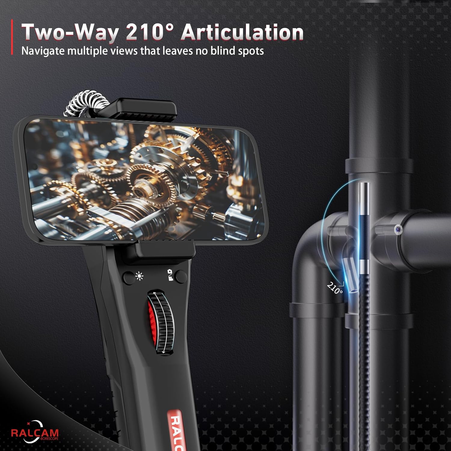 Ralcam Two-Way 210° Articulating Borescope, 6.2mm Slim Probe USB-C Flexible Endoscope Inspection Camera Compatible with iPhone & Android for Engine, Pipe & HVAC Inspection - Image 4